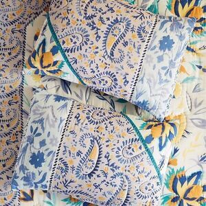 NEW Anthropologie Artisan Quilt Elspeth Hand Stitch Quilted Standard Sham Set 2